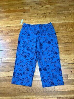 Croft & Barrow Womens Capri Pants Size 16 Blue Floral Stretch Cotton Casual NWT